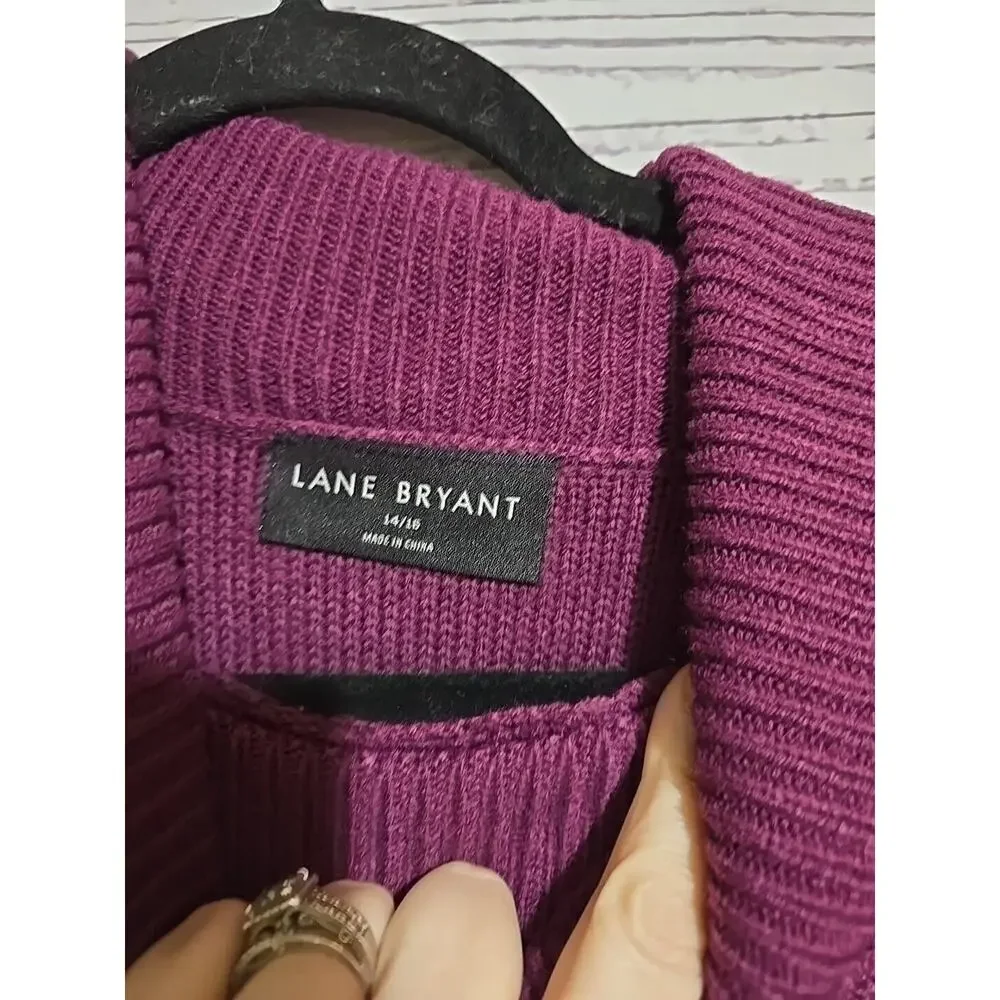Lane Bryant Purple Cowl Neck Herringbone Knit Pullover Sweater Womans Size 14/16